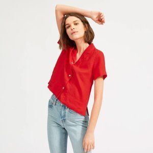 Everlane The Linen Short-Sleeve Notch Shirt in Red